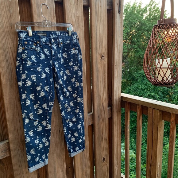 Crew Cropped Jeans- Indigo Floral - Picture 1 of 8